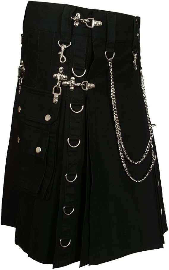 Scottish Designer Fashion Gothic Kilt with Silver Chains