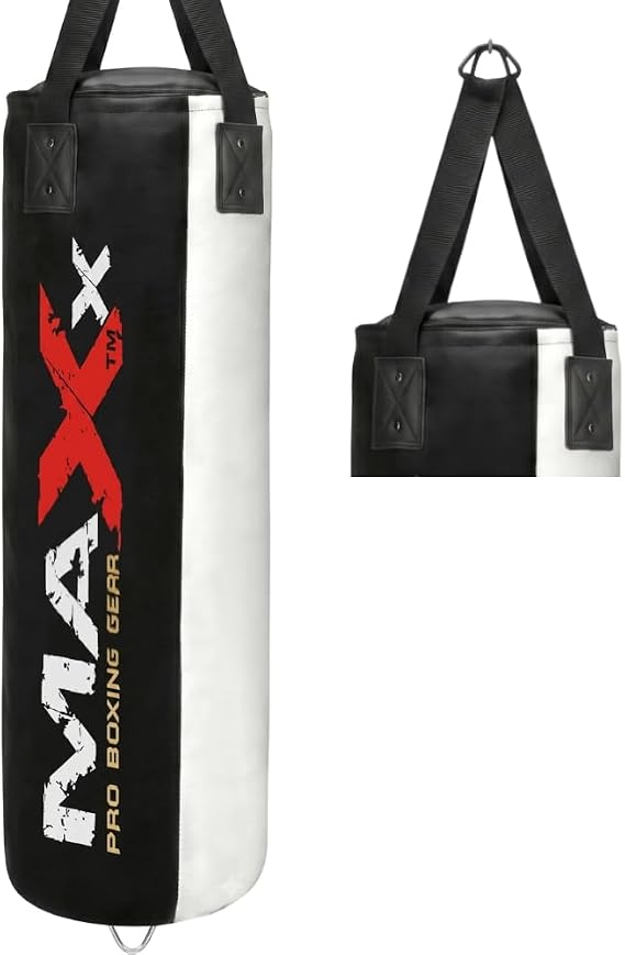 Maxx Black and White 3ft 4ft 5ft 6ft Filled Hanging Boxing Punch Bag Set Heavy Punching bag