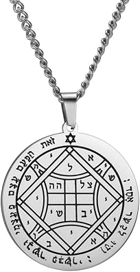 VASSAGO Stainless Steel Fourth Pentacle of Venus Pendant Necklace Key of Solomon Seal Round Charm Box Chain Talisman Jewelry for Men Silver