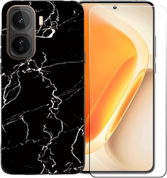 Case for Vivo iQOO Neo 11 (6.82") with Tempered Glass Screen Protector, Soft Silicone Shell Bumper Shockproof TPU Protective Cover,LLM9