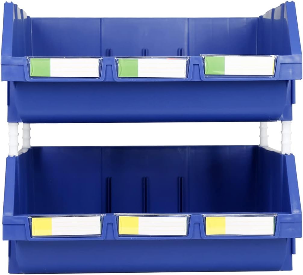 16.5 X 14.5 X 6.9 BLUE Heavy duty thermoplastic storage bin organizer, Stackable, Hangable, Side-connect, Great for tools, parts crafts and more! 2 PACK