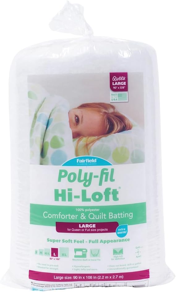 Fairfield Poly-Fil Hi-Loft Quilt Batting, Premium Polyester Batting for Quilting, Ideal for Comforter and Queen-Size Projects, Quilting Supplies, 90" X 108"