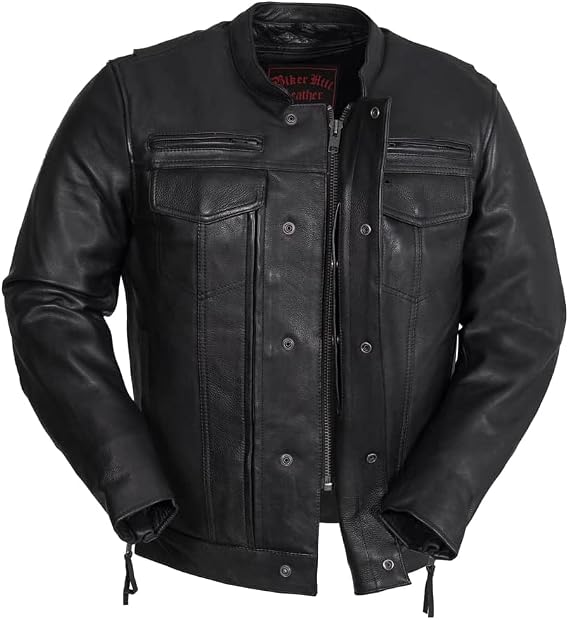 Mens Motorcycle Leather Riding Jacket | Leather Motorcycle Biker Jacket Men (Medium)
