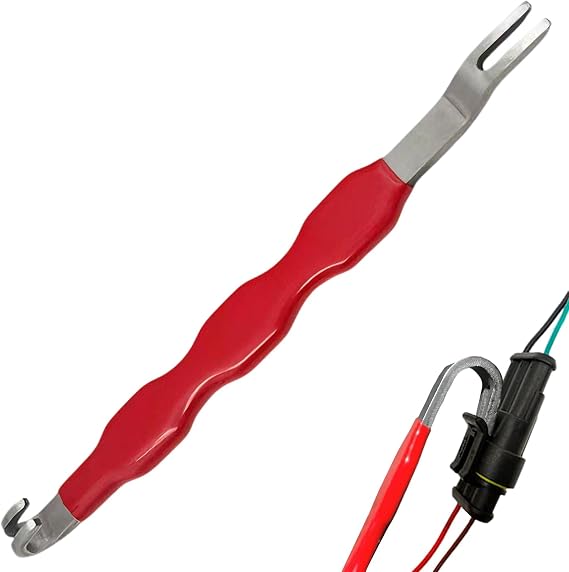 Double-Ended Terminal Removal Tool, Stainless Steel Pin Extractor | Double-ended stainless steel tip, non-slip ergonomic handle, for automotive wiring repair, fits narrow engine bay spaces