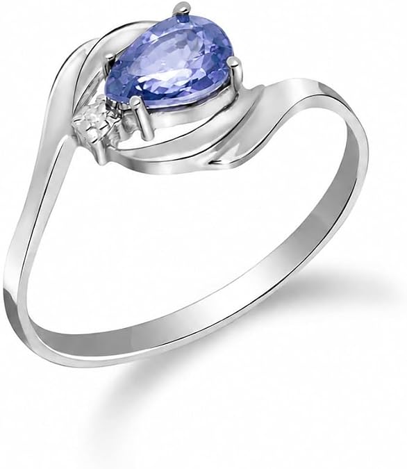 Galaxy Gold GG 14K Solid White Gold Natural Tanzanite and Diamond Ring for Women, Size 9, Fine Jewelry