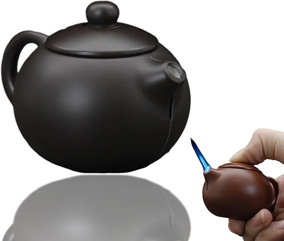 Teapot Lighter, Refillable Butane Lighter, Windproof Butane Soft Flame Torch (No Gas)- Black