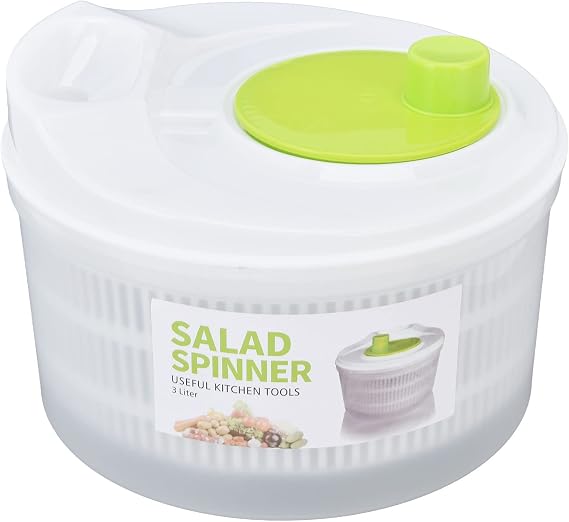 Salad Spinner 3L Capacity Lettuce Vegetable Dryer with Colander Fast 60-Second Spin 90% Water Removal for Crisp Salad No More Soggy Greens Home Kitchen Prep