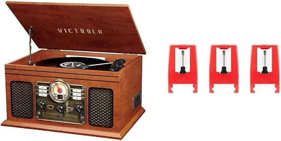 Victrola Nostalgic 6-in-1 Bluetooth Record Player & Multimedia Center & 3 Pack Turntable Replacement Needles for Various Record Players