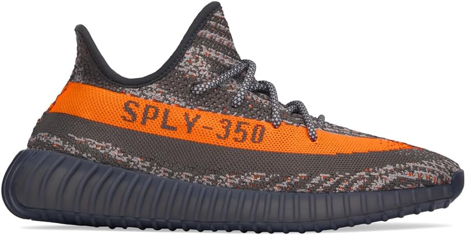 adidas Men's Yeezy Boost 350 V2 Sneakers, Carbon Beluga/Steeple Gray/Solar Red, 8.5 M US