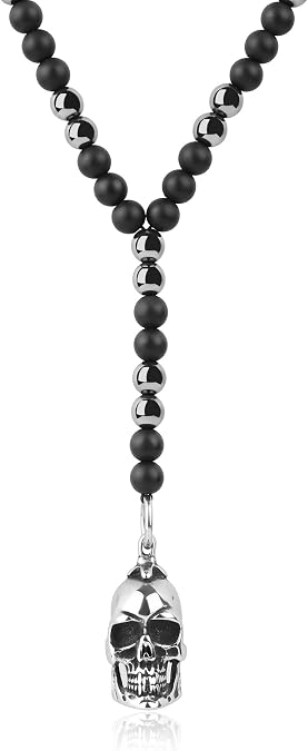 GAVU Men's Gothic Crystal Beaded Skull Necklace for Men Crystal Beaded Necklace for Men