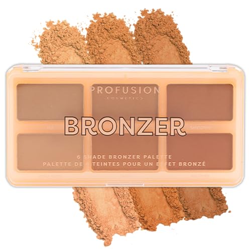 Profusion Cosmetics 6 Shades Bronzer Palette - Matte & Shimmer Finishes for Natural Definition, Buildable & Blendable Powder for Face Sculpting with Long-Wearing Makeup Coverage