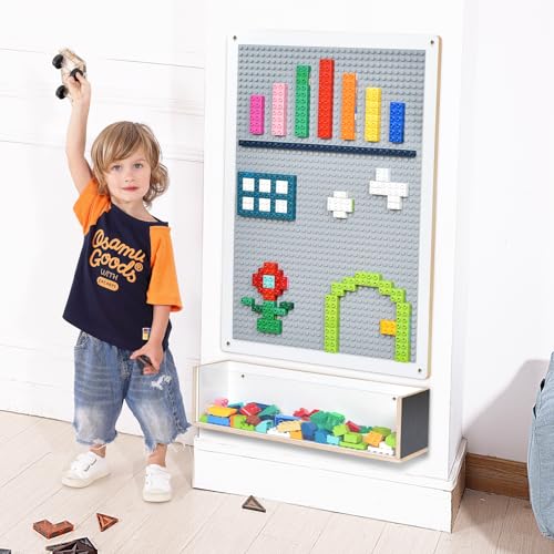 Vertical Building Brick Base Plate & Chalkboard, 2-Sided Activity Panel and Blackboard for Kids&Toddlers Playroom, Compatible with All Major Block Brands Rectangular-STD.