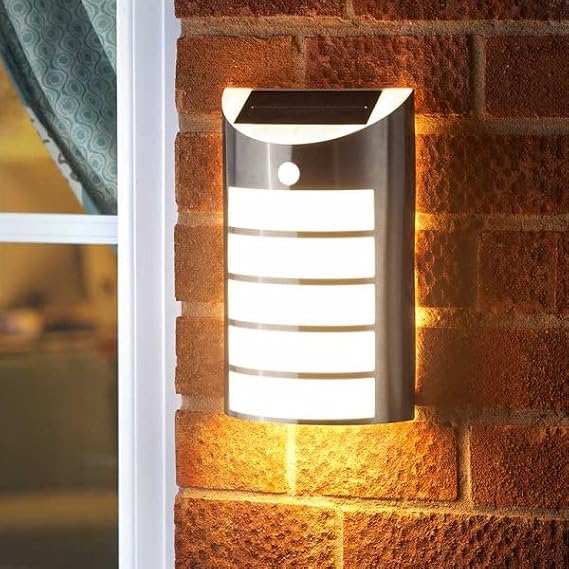 Garden Mile Solar Security Light with Outdoor Motion Sensor Outdoor Solar Lights Wall Mounted Outside Lights with Sensor for Home Garden Shed Caravan (Warm White Welcome Light, 1) [Energy Class A]