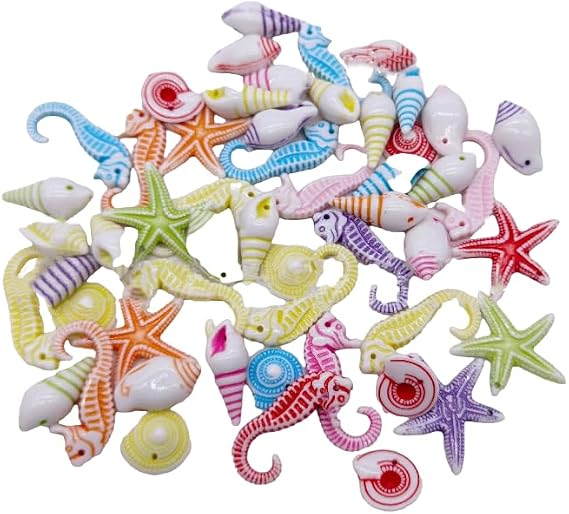 100 Pcs Mixed Mini Conch Sea Stars Seashells Seahorse Beach Wedding Ornament for Wedding Decor, Home Decor and Craft Project