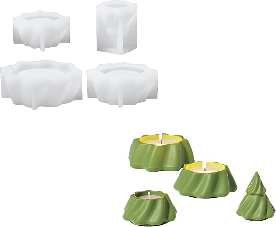 BOOWAN Nicole Stacking Christmas Tree Stackable Candle Vessels with Lid Silicone Molds, Modular Christmas Tree Candle Jar Silicone Moulds for Jesmonite Concrete Cement Gifts for Christmas