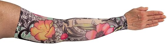 Lymphedivas Tattoo Blossom Arm Sleeve 30-40mmHg Medium Short with Diva Diamond Band
