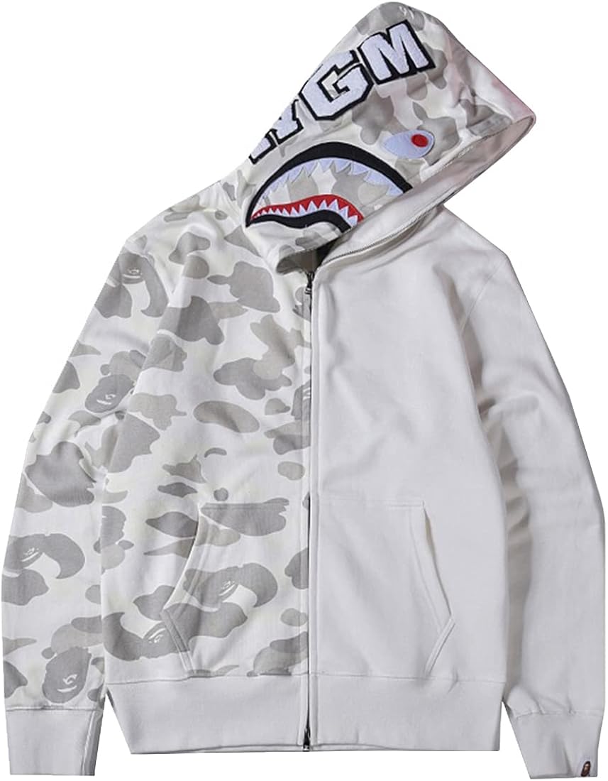 Imilan 3D Printed Shark Camo Hoodie Sweatershirt Zip Jacket for Unisex Men Women