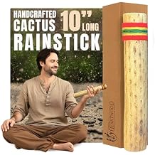 Africa Heartwood Project 10" Cactus Rainstick from Chile - Authentic Handcrafted Rain Stick Musical Instrument with Rasta Yarn Wrap and Durable Sealant