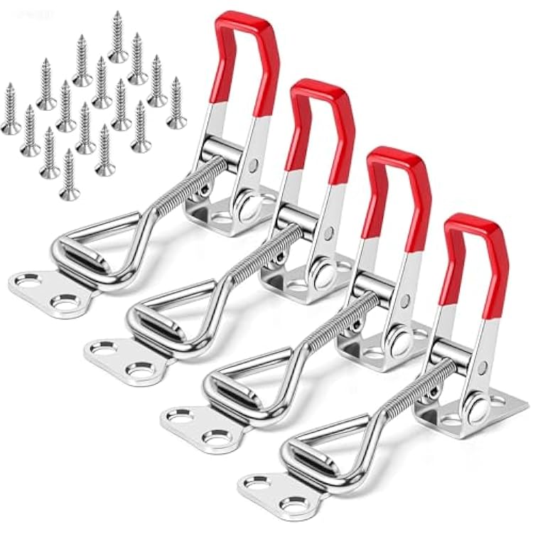 4 Pack Toggle Latch Clamp 4001 Adjustable 304 Stainless Steel Toggle Hasp Latches for Smoker Lid Jig Freezer Door Cooler Box Case Trunk Draw Chest, Quick Release 330Lbs Holding Capacity