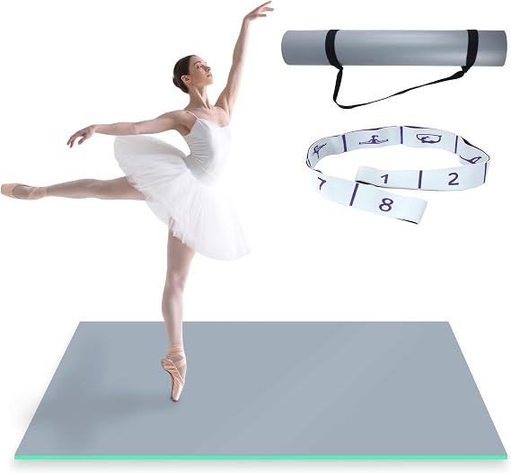 Dance Floor Mat Non-Slip with Shoulder Strap Portable and Dance Resistance Band, Dance Floor for Ballet,Jazz, Pop Thick PVC Practice Floor Reusable Mat