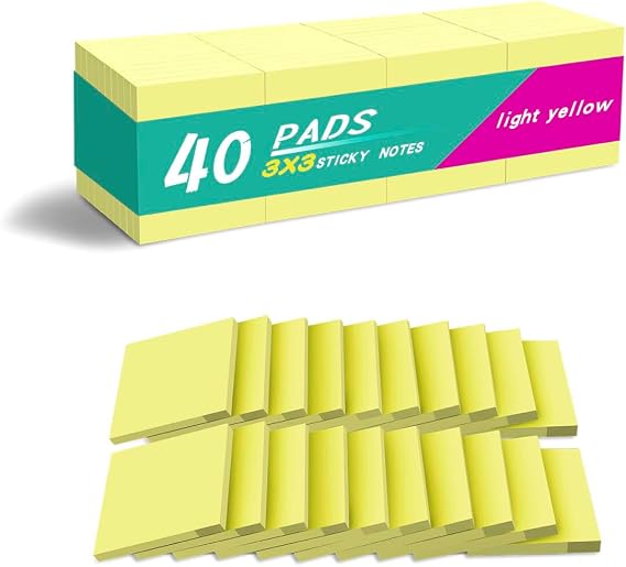 (40 Pads) Sticky Notes 3x3 Inches, Yellow Colors Self-Stick Pads