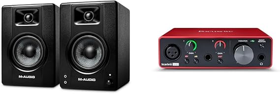 M-Audio BX4 4.5" Studio Monitors, HD PC Speakers for Recording and Multimedia with Music Production Software, 120W, Pair, Black & Focusrite Scarlett Solo 3rd Gen USB Audio Interface