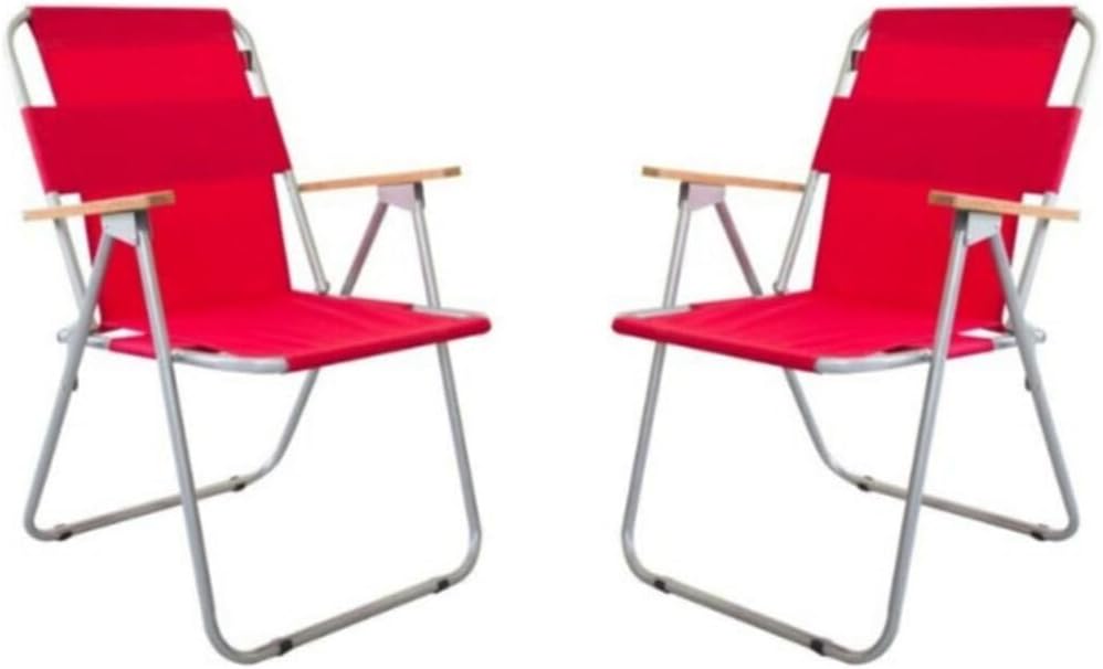Bofigo Bahçe Sandalyesi Katlanır Sandalye Balkon Sandalyesi Ahşap Kollu Piknik 2 Adet Kırmızı