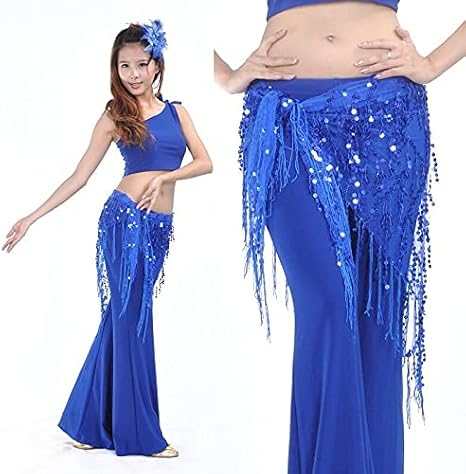 Women's Belly Dance Costume Belly Dance Costumes Sequins Tassel Belly Dance Hip Scarf For Women Belly Dancing Belt (Color : Blue, Size : One Size)