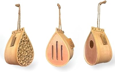 3 Pack Pollination Palace Combo Set - Wooden Bee House, Butterfly House and Bird House. Ideal for Flower and Vegetable Gardens; Perfect Gifts