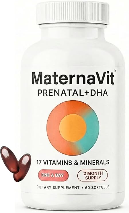 MaternaVit 1 a day Prenatal vitamins for women 2 month FSA eligible | Fish Oil Omega 3 DHA/EPA, Vitamin D3, B6, Vitmain B12, C, E, Calcium, Iron, Magnesium, Zinc multivitamin supplement