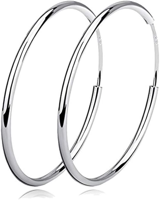 YFN Hoop Earrings Sterling Silver Polished Round Circle Endless Earrings Diameter 20,30,40,50,60,70,80mm