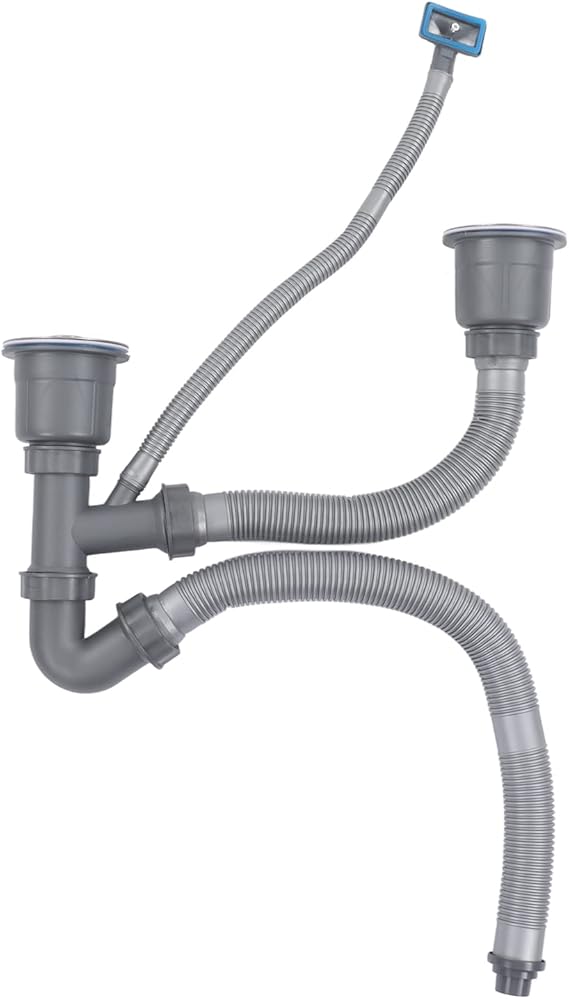 Horoper Kitchen Sink Double Hose Drain Kit, Double Kitchen Sink Drain Pipe Kit Quick Draining Expandable Multiple Deodorants Universal Drain Kit for Kitchen Sink