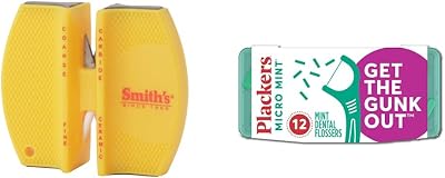 Smiths CCKS 2-Step Knife Sharpener & Plackers Micro Mint Dental Floss Picks with Travel Case, 12 Count Color may vary
