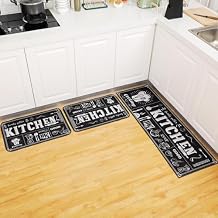 Sinmoe 3 Pcs Kitchen Rug Set Non Skid Thick Black Kitchen Rugs and Mats Stain Resistant Anti Fatigue Mats for Microfiber Floor Non Slip Backing Mat, 15.7" x 47.2", 15.7" x 23.6"