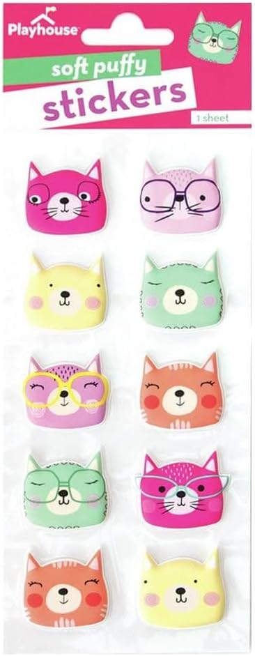 Playhouse Curious Kitties Soft Puffy 10-piece Sticker Sheet for Crafts, Trading & Collecting