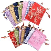 Baitaihem 14 Pcs Brocade Pounch Chinese Drawstring Jewelry Gift Bag Mixed Colors Random Pattern