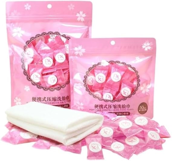 London Express Compressed Towels Tablets Disposable Cotton Towel Napkin Mini Face Hands Wipes Portable Compact Tissue for Travelling Gym Camping Hiking Outdoor Sports Salon (50 Pcs (Pack of 1))