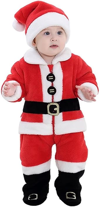 QIAONIUNIU Baby Santa Costume Toddler Christmas Dress Up Romper 1-60months