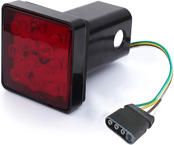 CZC AUTO Red Trailer Hitch Cover with 12 LED Brake Light Fit 2" Receiver