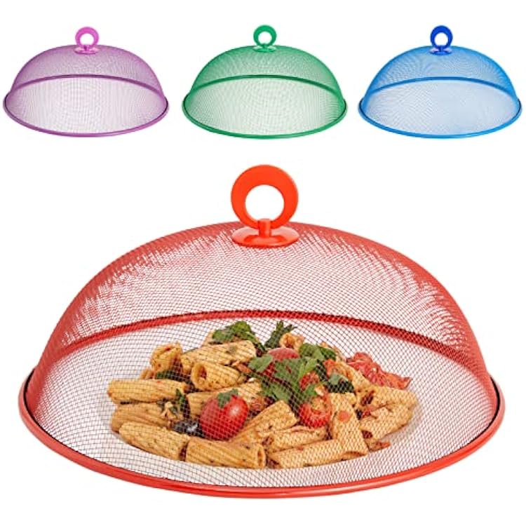 4 Pack Metal Mesh Food Tent, Outdoor Plate Serving Covers 4 Colors, 11 In