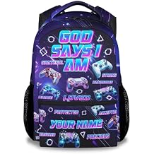 Boys Backpack, Personalized Gaming Backpacks for Kids, 17" Custom Bookbag for Preschool Kindergarten Elementary, God Says I Am School Bag