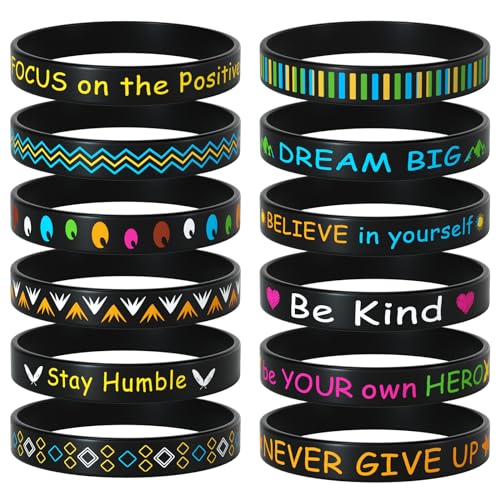 Morcheiong 24 Pieces Motivational Rubber Wristbands Black Inspirational Quote Silicone Bands Unisex Style- 12 Designs