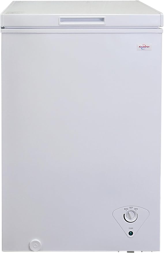 Koolatron Deep Freezer - Chest Freezer, 1 Wire Basket, Garage Ready, Meat Storage, Front Drain, Congelador For Home, Apartment, Basement, Dorm, Cottage, Manual Defrost, Stand Up, 3.5 Cubic Feet, White