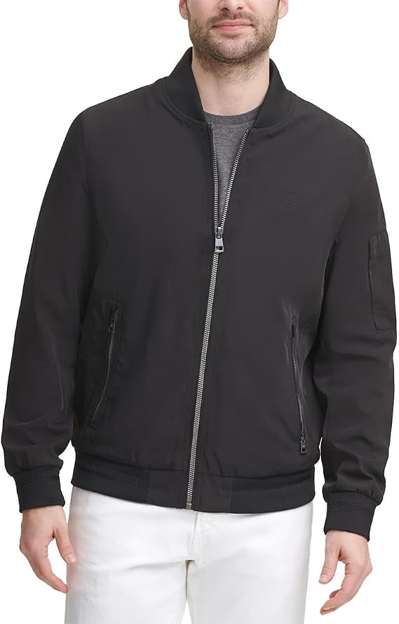 Calvin Klein Mens Logo Bomber Jacket Black M