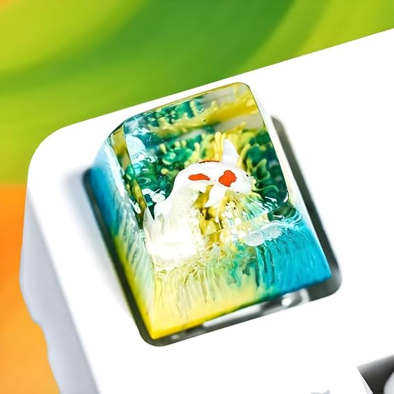 Koi Fish Yellow Blue Artisan Keycap, 1U ESC, R1 SA Profile, Custom Handmade Resin Key Cap for Cherry MX Mechanical Keyboard, Cool Tech Gift for Men, Dad, Gamers and Koi Lovers