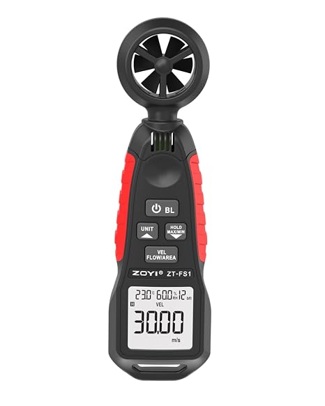 Handheld Anemometer with Temp & Humidity Sensor, 9999 Reading Data Hold, 5/s Sampling Rate, Large Backlit, 0-12 Wind Level Meter for Outdoor Sports Wind Speed Measuring