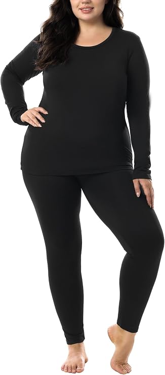 HOdo Plus Size Thermal Underwear Women Long Johns Fleece Lined Base Layer Top and Bottom Sets 1X-5X