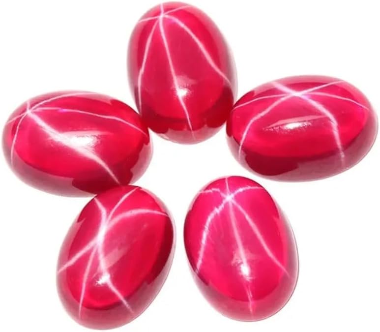 Synthetic Oval Cabochon Loose Star Ruby Mohs 9 Deep Red Smooth Polished