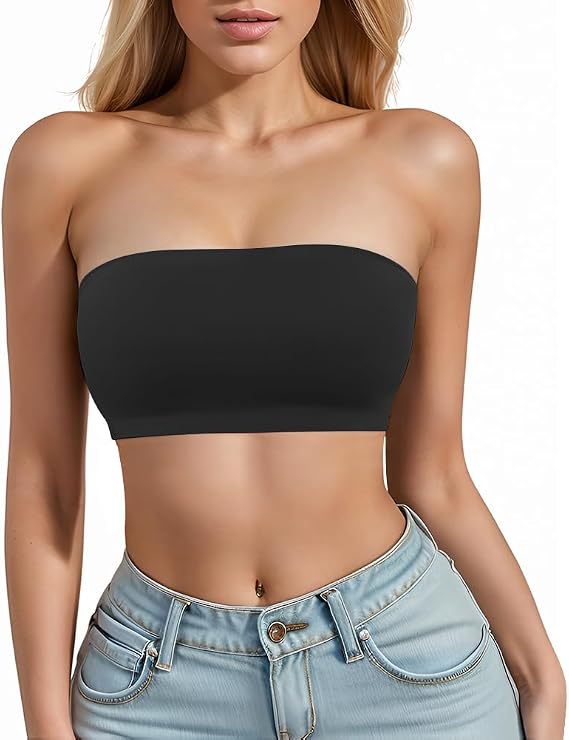 Women's Bandeau Top Non-Slip Silicone Seamless Strapless Bra, Stretchy Non Padded Bralette Tube Top Bra