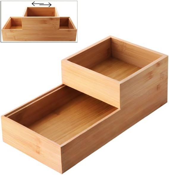 Deconox 2'li Çok Amaçlı Bambu Organizer Set - Büyük ve Küçük Boy Banyo, Mutfak ve Ofis Düzenleyici Kutu - Ahşap Dekoratif Saklama Seti (33x16x12 cm & 15x15x6 cm)
